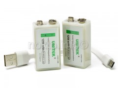 Akumulator 9V 6F22 Li-ion 1200 mAh 2 szt. + kabel USB